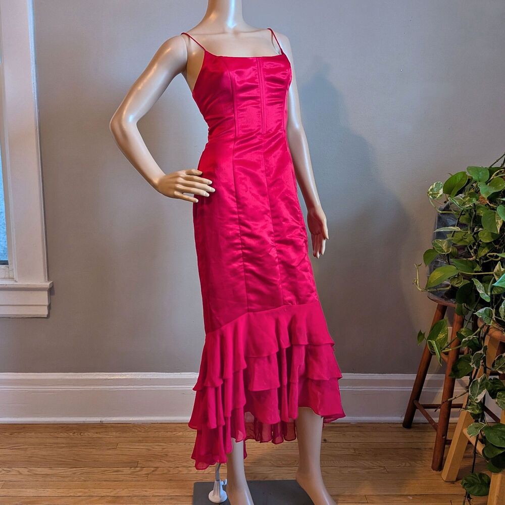 Vintage Y2K De Laru Red Salsa Dress Midi Ruffle Siren Whimsigoth Size 5/6